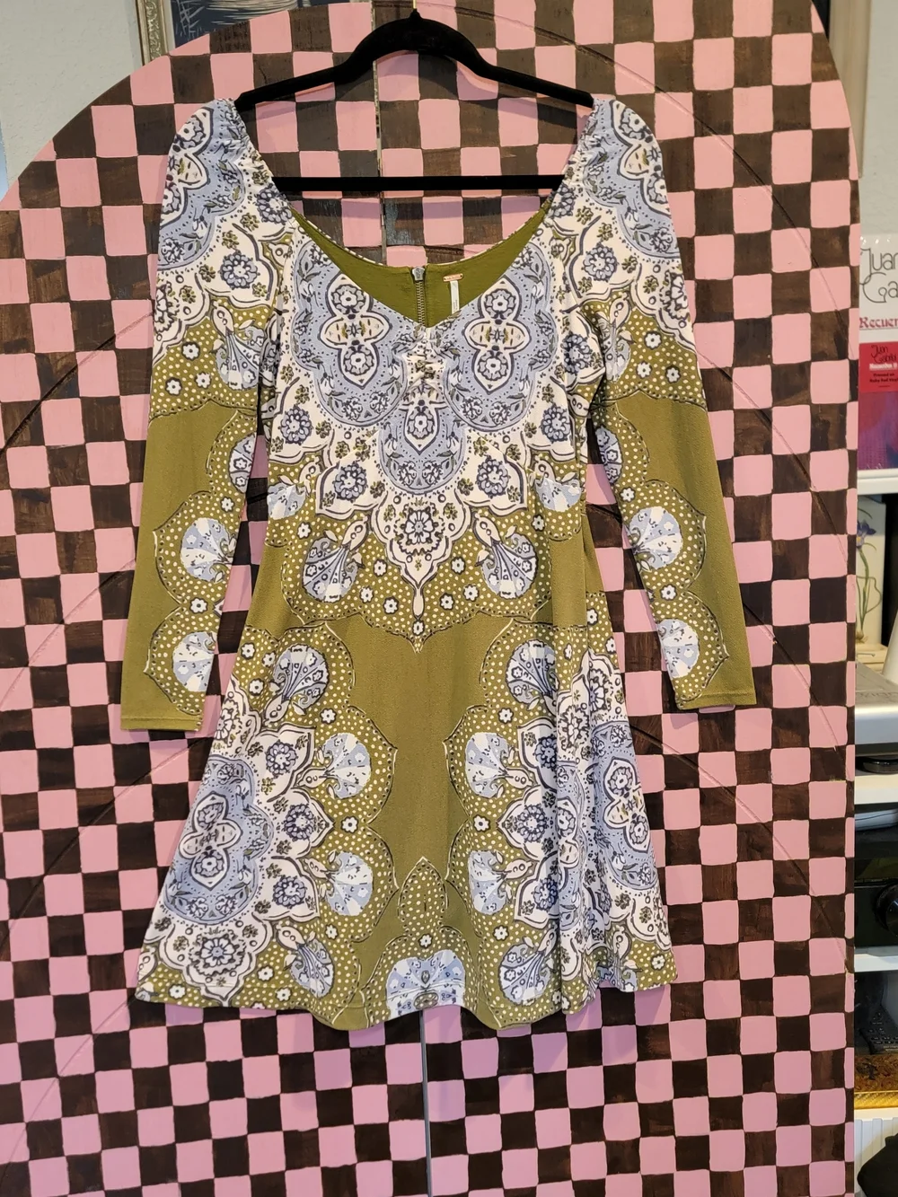 Free People Olive Green Paisley Mini Dress